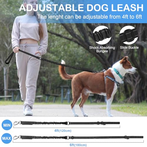 Chioratree Heavy Duty Dog Leash for Medium Large Dogs,4-6FT Shock Absorbing Bungee Tactical Dog Leash with Control Padded Handle and Car Seatbelt, Reflective Lead for Walking Training,Black