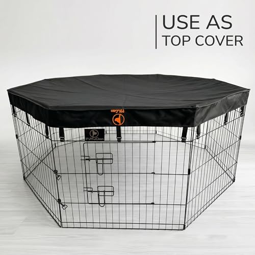 PJYuCien Octagonal Dog Playpen with Bottom Pad - Metal Foldable Exercise Pen, 8 Panels 24" H x 24" W Indoor Outdoor Pet Fence Puppy Crate Kennel, Black