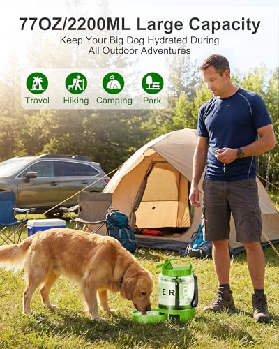 77oz Dog Water Dispenser, 2.2L Large Portable Dog Water Bottle with Pull-Out Drinking Bowl, BPA Free Leak-Proof Pet Travel Water Container for Camping, Hiking, Beach, Car Travel Essentials