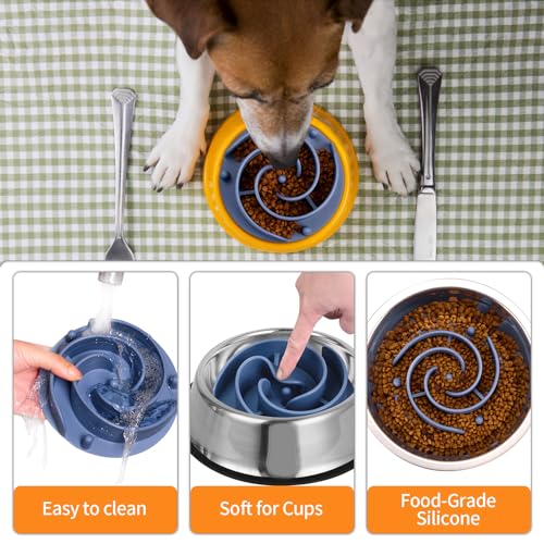 Slow Feeder Dog Bowls Insert, Bestalk Soft Silicone Slow Eating Feeder Insert with Suction Cups for Small, Medium and Large Dogs, Fit into Basic and Elevated Dog Bowls, Dark Blue