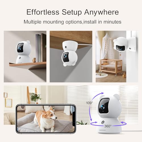 CINMOORE 2.5K Indoor Security Camera 4pack, Free AI Person/Pet/Cry Detection, 4MP Baby/Dog/Cat/Pet Camera with Phone App, Pan Tilt WiFi, Night Vision, Full Duplex Audio for Home Security