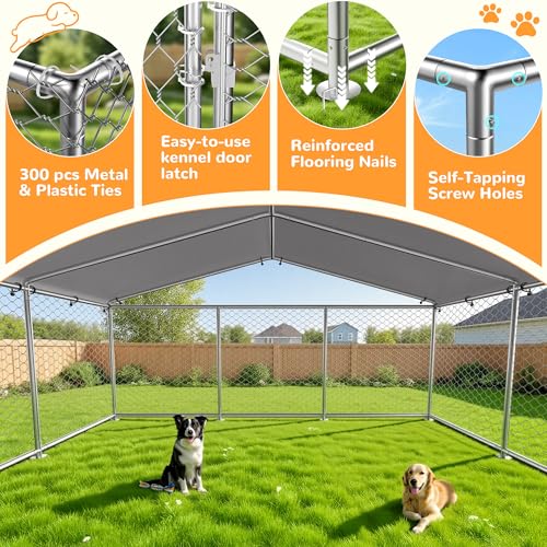 7.8x7.8 FT Extra Large & Heavy Duty Dog Kennel Run - Outdoor Metal Enclosure with Lockable Door and Waterproof Cover for Big Dogs