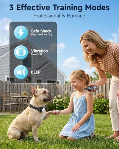 PATPET Dog Training Collar Shock Collar with Remote - 3 Training Modes, Beep, Vibration and Shock, Up to 1000 ft Remote Range, Rainproof for Small Medium Large Dogs