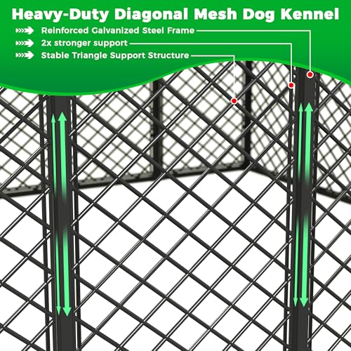10x10x6.4 FT Large Outdoor Dog Kennel with Roof, Heavy Duty Anti-Rust Metal Dog Enclosure Fence for All Weather Resistant, Secure Double Locks for Large Dogs Outsides