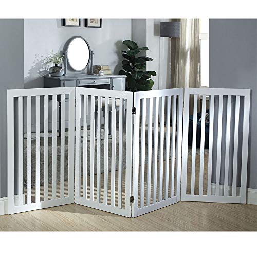 unipaws 36”H Free Standing Pet Gate for Dog Cat, Tall Wooden Dog Gates for Doorway, Stairs, Foldable Pet Fence for The House, Expandable Barrier, Indoor Use, White