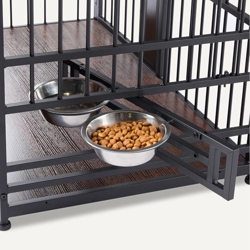 Amazon Basics Furniture Style Dog Crate, Two Bowls Included, 41" x 23.6" x 29.5", Walnut