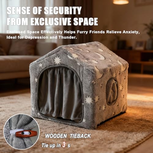 Pelemee Indoor Dog House, Night-Luminous Star Dog Tent with Frame, Washable Dog Cave Bed, Suitable for 36-66 lb Medium and Large Dog