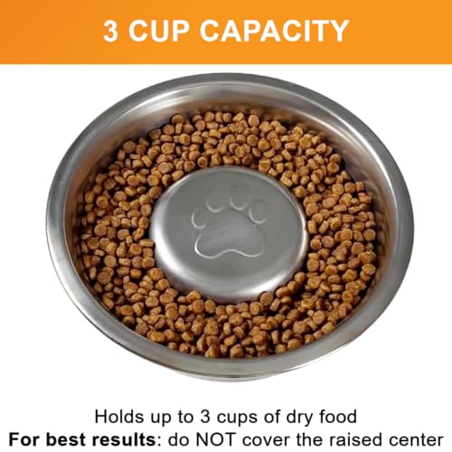 Neater Pet Brands Stainless Steel Slow Feed Dog Bowl for Fast Eating Large Breed, Metal Slow Feeder Dog Bowl Fits in Large Neater Feeders, for Puppy or Dogs (>40 lbs), 3 Cup Food Capacity