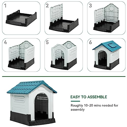 YITAHOME 41.3'' Folding Large Dog House, Weather Resistant Doghouse with Adjustable Skylight and Elevated Base, Outdoor Indoor Pet House for Small to Large Dogs (41.3''L*34.6''W*39''H)