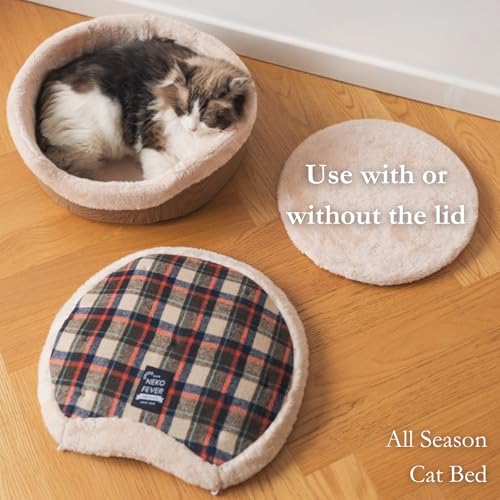 Urnat Cat Bed Cave – Enclosed Hideaway with Detachable Lid & Mat, Covered Round House for Indoor Kitten & Kitty (Yellow)