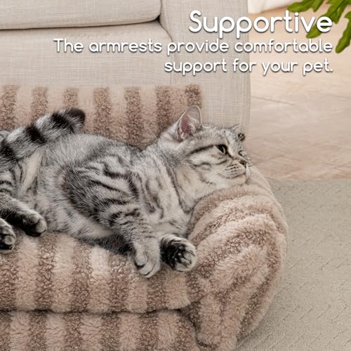 Hollypet Cat Bed Fluffy Plush Multifunctional Double-Layer Machine Washable Soft Warming Kitty Pet Couch Orthopedic Nest Beds for Small Cats Kitten and Dogs up to 13lbs, Khaki(21x15x8 inch)