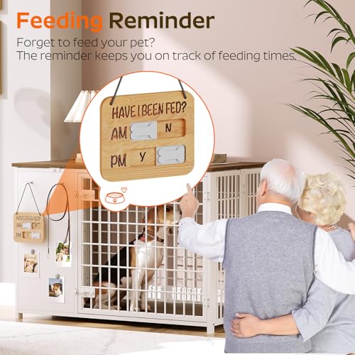 YATINEY Foldable Dog Crate Furniture, Dog Crate with DIY Frame, Heavy Duty Dog Kennel Indoor with Hooks, Wooden Dog Cage End Table, for Small/Medium Dogs, White and Walnut DC95WH