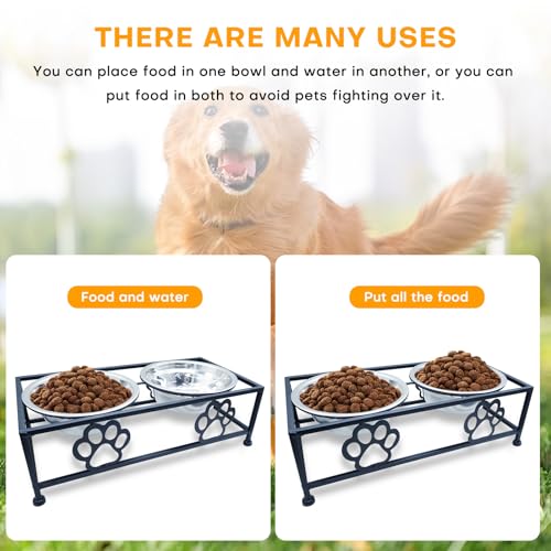 Hongshifu Elevated Dog & Cat Bowls with Stand – Raised Pet Feeder for Small Dogs & Cats, Stainless Steel Dog Food Bowls Elevated, Cat Food Bowl Stand, Elevated Cat Feeding Station (Black)