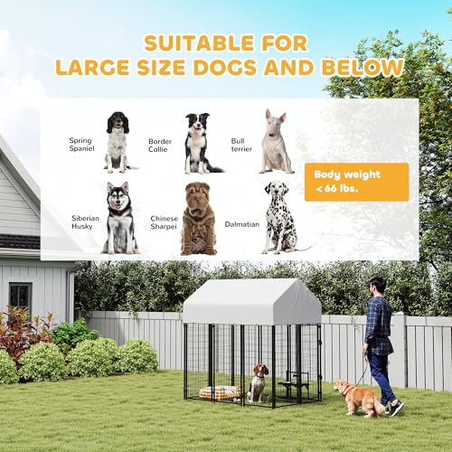 PawHut Outdoor Dog Kennel with Roof, 6' x 4' x 6' Heavy Duty Welded Wire Dog Playpen Enclosure with Escape-Proof Lock, UV-Resistant & Waterproof Cover, for Large Dogs, Chickens, Ducks, Silver