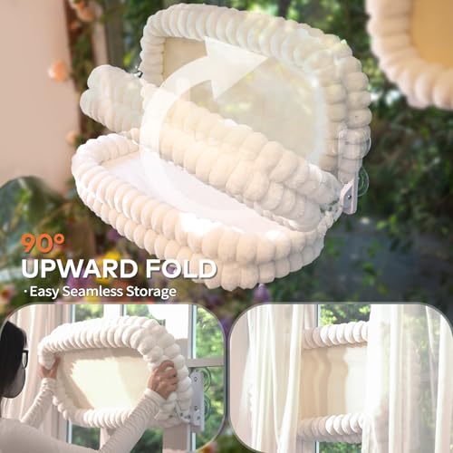 CHEERPALS Cat Window Perch for Indoor Cats Hammock for Window with Reversible Cushion, Foldable Cat Window Bed for Large Cats and Kittens(White,Medium)