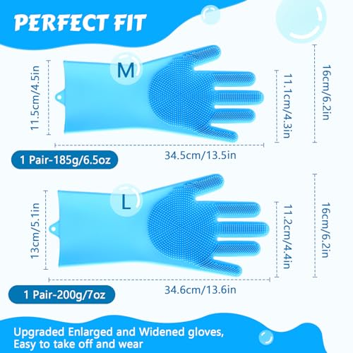 Pecute Pet Grooming Gloves - Heat Resistant Silicone Gloves with High-Density Teeth, Enhanced Five Finger Design for Bathing and Massaging Dogs and Cats, Blue