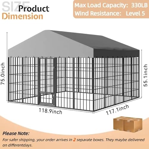 10x10FT Large Outdoor Thickened Dog Kennel, Heavy-Duty Modular Dog Cage with Roof Dog Kennel Outside with Double Doors & Weatherproof UV-Resistant Cover Dog Easy Assembly Enclosure for Patio,Garden