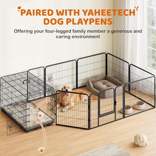 Yaheetech 42 inch Double Door Dog Crate w/Divider for Puppy, Collapsible Metal Dog Kennel with Removable Tray, Portable Travel Cage, Black