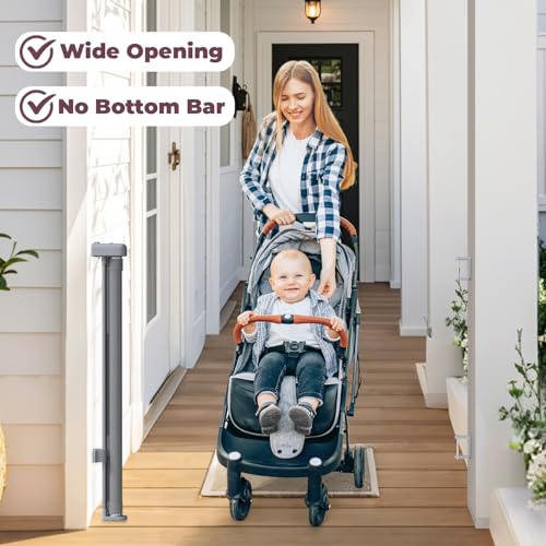 Cideny Retractable Baby Gate for Stairs & Doorways, Mesh Dog Gate Indoor Outdoor, Extends to 55" Wide 34" Tall Child Gate for Hallways, Deck, Porch, Pet Toddler Safety Essentials, Easy Install, Grey