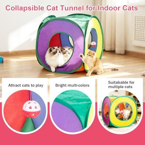 Retro Shaw 33 Pack Cat Toys for Indoor Cats, Collapsible Kitty Tunnel Tent with Feather Teaser Wand, Springs Balls Bell Mouse Interactive Kitten Hideaway Playhouse 15.7 Inches