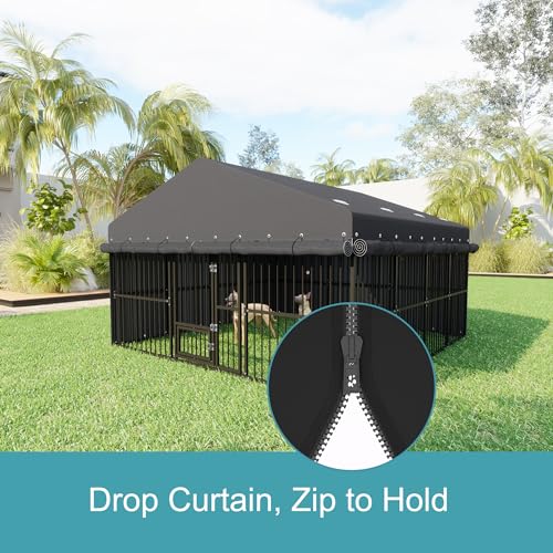10x20x6.5 FT Large Dog Kennel, Outdoor Dog Crate with with Triple Safety Locks, Heavy Duty Outside Dog Cage Animal Enclosure with Roof Metal Secure Fence Playpen (118" W x 238" D x 78" H)