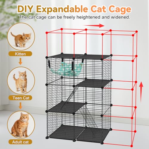 VISCOO Cat Cage(for Kitten), 3-Tier DIY Catio Cat Enclosures, 24" x 16" x 36" Cat Playpen Indoor & Outdoor with Hammock, Detachable Metal Wire Cats Crate, Exercise Place for Squirrel, Ferret