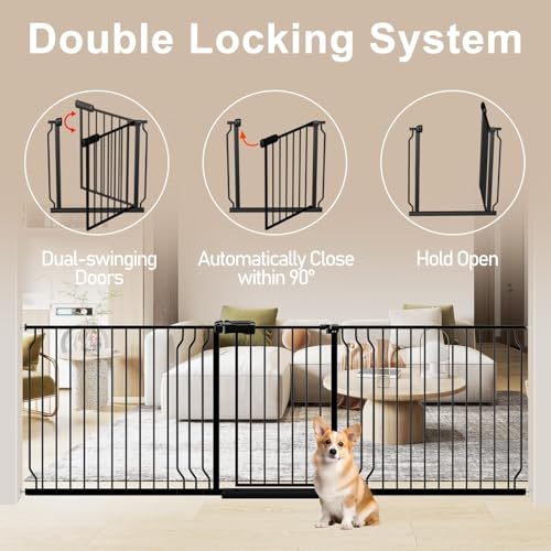 WAOWAO Baby Gate 71.65-85.03" Extra Wide Pressure Mounted Walk Through Swing Auto Close Safety Metal Black Toddler Kids Child Dog Pet Puppy for Stairs,Doorways,Kitchen