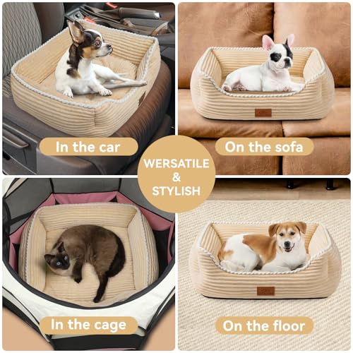 Zerbuger Rectangle Cat Dog Bed for Large Medium Small Pets Indoor Outdoor Machine Washable Sleeping Sofa Non-Slip Bottom Soft Puppy Bed Durable Orthopedic Calming Pet Cuddler (Small, Coffee)