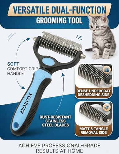 Pet Pro Tool Grooming, Dual Tooth Groom Pro for Dogs, Cat Deshedding Brush, Dog Rake Brush for Shedding, Cats Comb Undercoat Long Hair Knotter Remover, Double Teeth Coat Dual-Sided Professional Tools