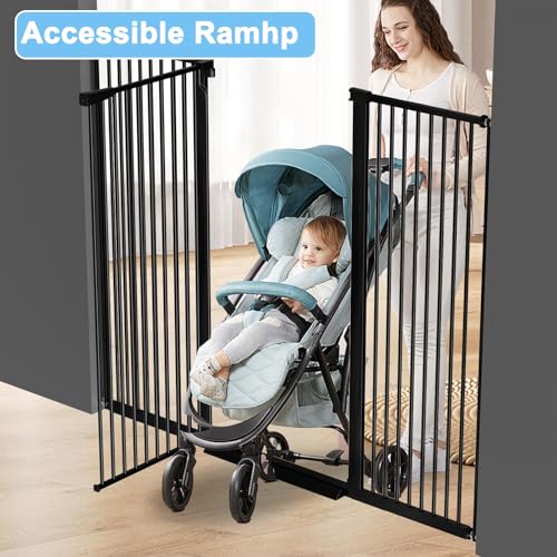 51.18" Extra Tall Cat Gate for Doorway 48.5"-56.2" Wide Auto Close Tall Pet Gate No Drilling Pressure Mounted for Hallway Kitchen,Black