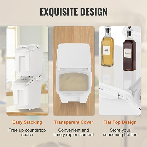 VEVOR Ingredient Storage Bin, 2 x 15L Dispenser Bin with 2 Measuring Cups, Attachable Casters and Airtight Lid, 2 Pcs/Set Dog Pet Food Storage Container, PP Material Kitchen Rice Cereal Flour Bin