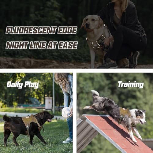 Auroth Tactical Dog Harness for Large Dogs No Pull Adjustable Pet Harness Reflective K9 Working Training Easy Control Pet Vest Military Service Dog Harnesses Army Yellow L