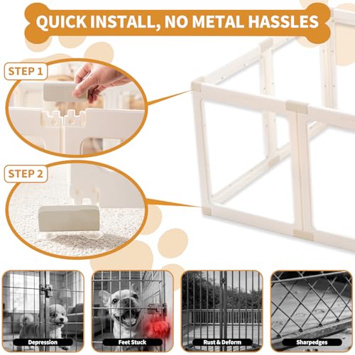 Zendova Acrylic Dog Playpen Indoor for Small Dogs & Puppies, Clear Transparent Pet Playpen with Modern No-Bar Design, 23.6" Easy Assemble Puppy Play Pen, Escape-Proof & Sturdy (8 Panels, White)