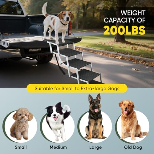 Sakerplus Dog Ramps for Car, 17.7inch Wide Foldable Dog Stairs with Non Slip Surface, Portable Pet Steps for SUV, High Beds, Truck, Support Up to 200lb, 5 Steps