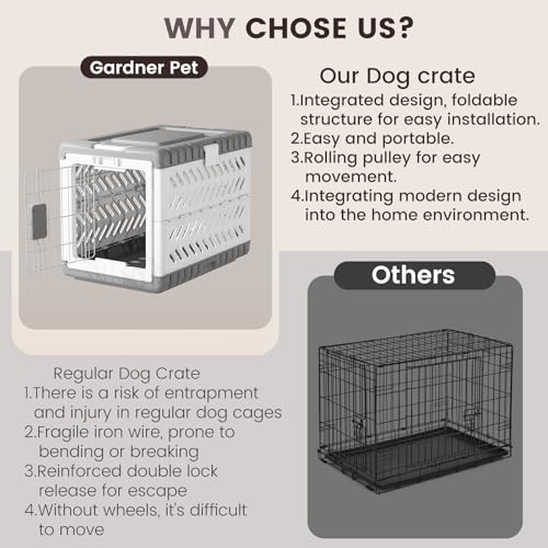 Collapsible Dog Crate for Medium/Small Dogs - 28" L Foldable Dog Cage No-Tool Assembly, Travel Dog Crate with 2 Wheels - Easy to Carry, Space-Saving, Indoor Outdoor Use, 27.96"(L) X18.3(W) X20.87(H)