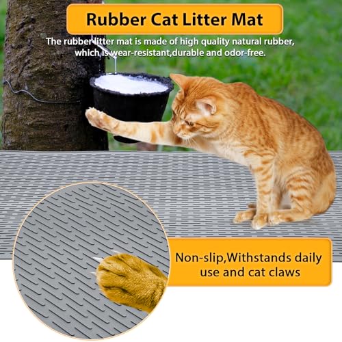Colewin Large Cat Litter Mat 39x27 Inch XL, Waterproof Litter Box Mat with Raised Edges & Textured Surface, Rubber Litter Catcher Mat Washable, Easy Clean Kitty Litter Mat for Multiple Cats