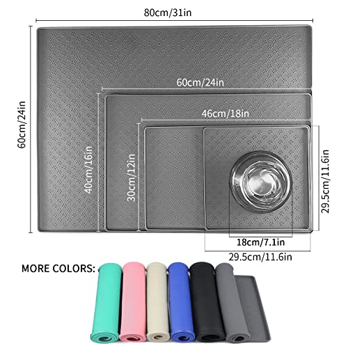 Ptlom Grey Pet Placemat for Dog and Cat, Waterproof Non-Slip Silicone Feeding Bowl Mat Prevent Food and Water Overflow, Puppy Dish Feeder Fountain Trays Suitable for Medium and Small Pets