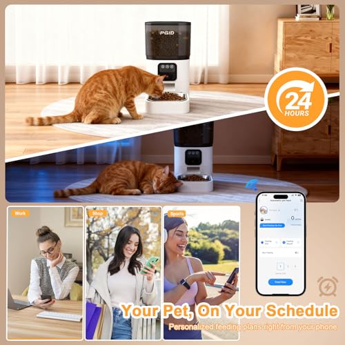 PGID Automatic Cat Feeder with Camera, 1080P HD Video with Night Vision, 2.4G WiFi Pet Feeder for Cat & Small Dog, 2-Way Audio & Meal Call Pet Food Dispenser, Motion Capturing Auto Dog Feeder 6L