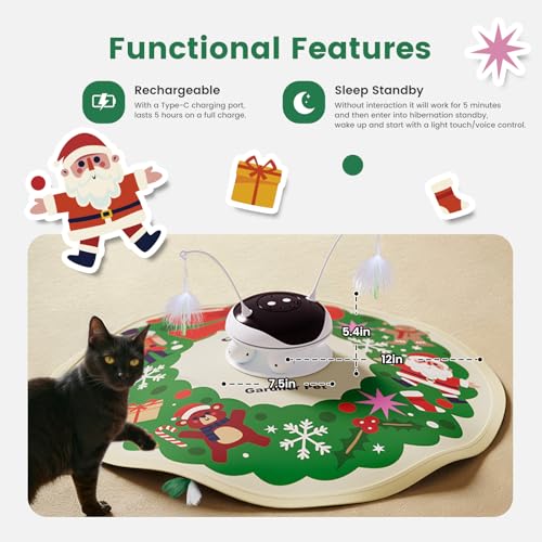 Gardner Pet Interactive 5in1 Cat Toys Chargeable,Moving Feather,Laser Pointer,Track Ball,Hide and Seek,Real Bird Sing,Touch/Sound Activated Cat Kitten Toy Exercise Toys for Indoor Bored Cats, 600mAh