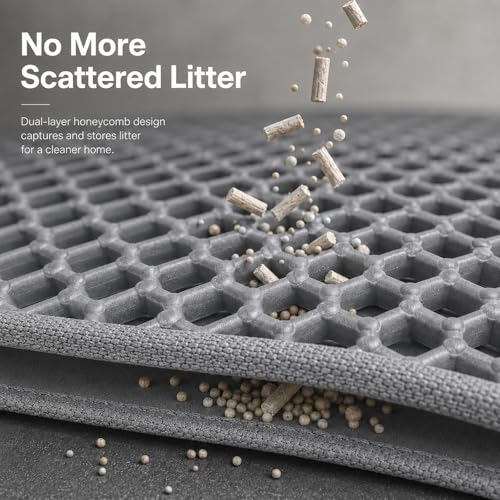 Flasidu Cat Litter Box Mat Double Layer Trapping Mat Easy-Clean Waterproof Urine Proof(Gray 30x22in)