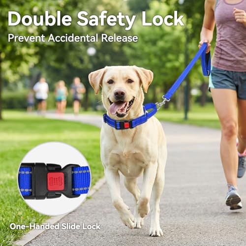 Joytale Martingale Collar for Dogs, Reflective Escape Proof Training Dog Collars with Safety Lock Buckle, No Slip Soft Nylon for Large Dogs, Navy Blue, L