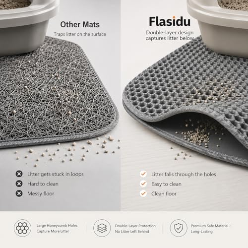 Flasidu Cat Litter Box Mat Double Layer Trapping Mat Easy-Clean Waterproof Urine Proof(Gray 30x22in)