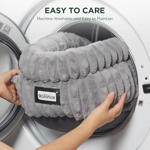 BALANCE Cat Bed Kitten Bed, Washable Round Cat Beds for Indoor Cats, Super Soft Plush Faux Fur Pet Bed for Puppy and Kitten with Anti-Slip Bottom