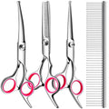 TINMARDA Dog Grooming Kit, Professional Stainless Steel Dog Grooming Scissors with Curved Shears, Pink Finger Rings - 4 Piece Sharp Durable Pet Shears for Dogs Cats At Home Salon-Quality Grooming