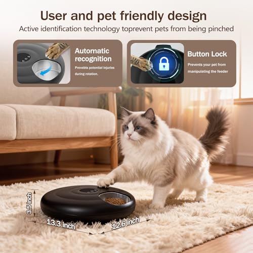 Automatic Wet Food Cat Feeder for Cats Dogs 6 Meal Timed Fresh Foods Dispenser with 2 Ice Pack (Black)