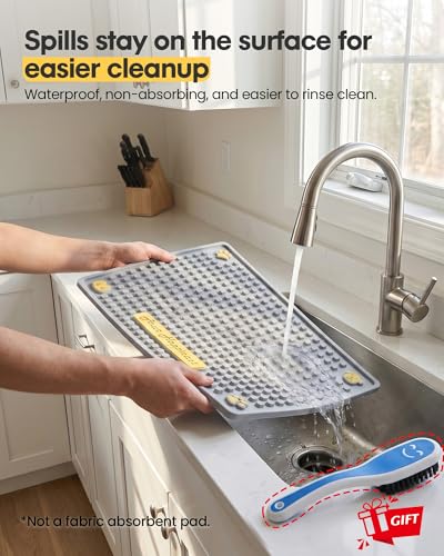 Tomxcute Non-Absorbent Cat Water Fountain Mat, 19.7" x 14.2" Extra Thick Waterproof Pet Feeding Mat, Heavy-Duty PVC Floor Protector for Active Drinkers, Raised Edge Tray for Food and Water Bowls, Grey
