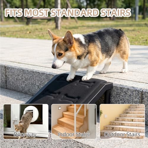 Dog Ramp for Stairs, Heavy Duty Metal Frame Non-Slip Pet Ramp with Sponge Padding Surface, 200 lbs Capacity, Safe Climbing for Small, Senior & Short-Legged Dogs (Bone-2 Pack)