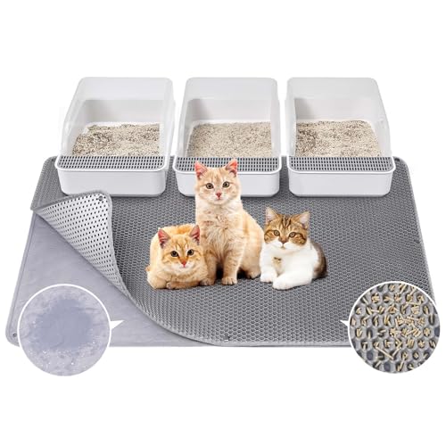 Fostanfly Cat Litter Mat - Extra Large XL 45"x 27" Cat Litter Trapping Mat, Machine Washable Double Layer Design, Urine & Waterproof for Kitty- Easy Clean for Floor