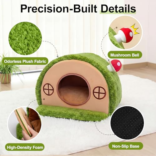 Mellownido Cat House for Indoor Cats - Cute Cat Bed Cave, Tree Hole Cat Bed Tent for Kittens and Small Medium Pets with Removable Washable Cushion & Anti-Slip Bottom, Enclosed Kitten Bed Hideaway