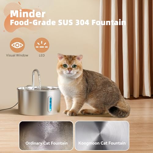 Cat Water Fountain Stainless Steel: 74oz/2.2L Cat Fountain for Drinking - Pet Water Fountain for Cats Inside - Automatic Cat Water Dispenser Bowl - Cat Feeding & Watering Supplies 6 Filters 3 Sponges